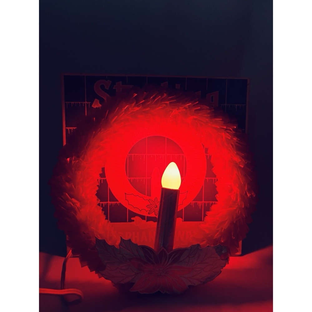Vintage Sterling Electric Wreath of Red Sparkling Cellophane‎ Light Christmas
